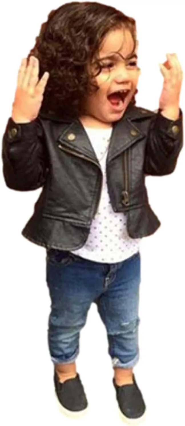 Baby Girls Boys Faux Leather Jackets Motorcycle Zipper Outerwear Lapel Collar PU Leather Jacket Biker Trendy Coat
