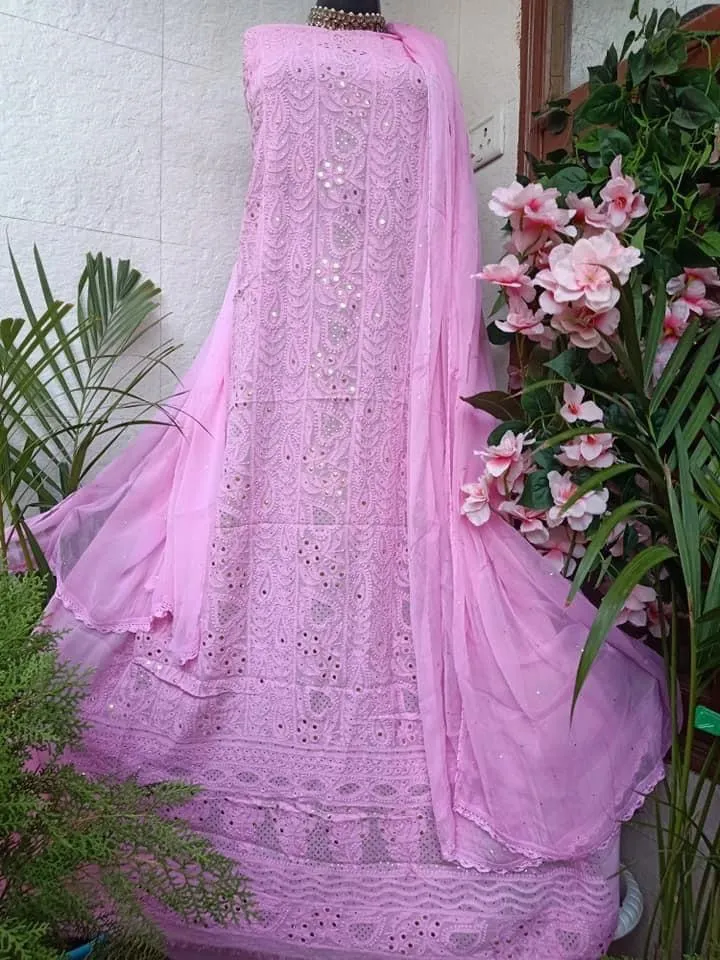 Baby Pink Chikankari Unstitch Suits - Royal Collection