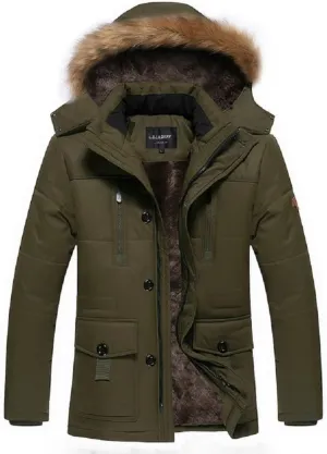 Bakerdani Button Cotton-padded Warm High Collar Removable Hood with Velvet Coat