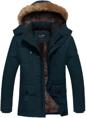 Bakerdani Button Cotton-padded Warm High Collar Removable Hood with Velvet Coat