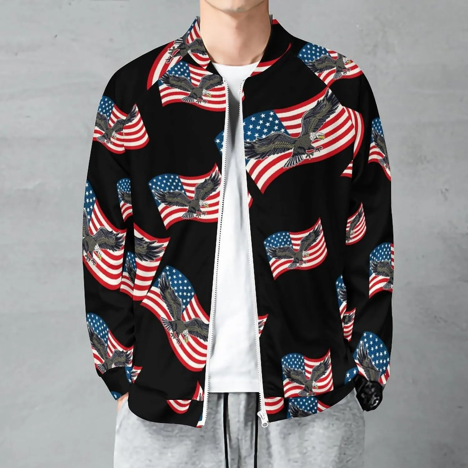Bald American Eagle And USA Flag Bomber Jacket Men Lightweight Causal Flight Windbreaker Track Jacket Shirt