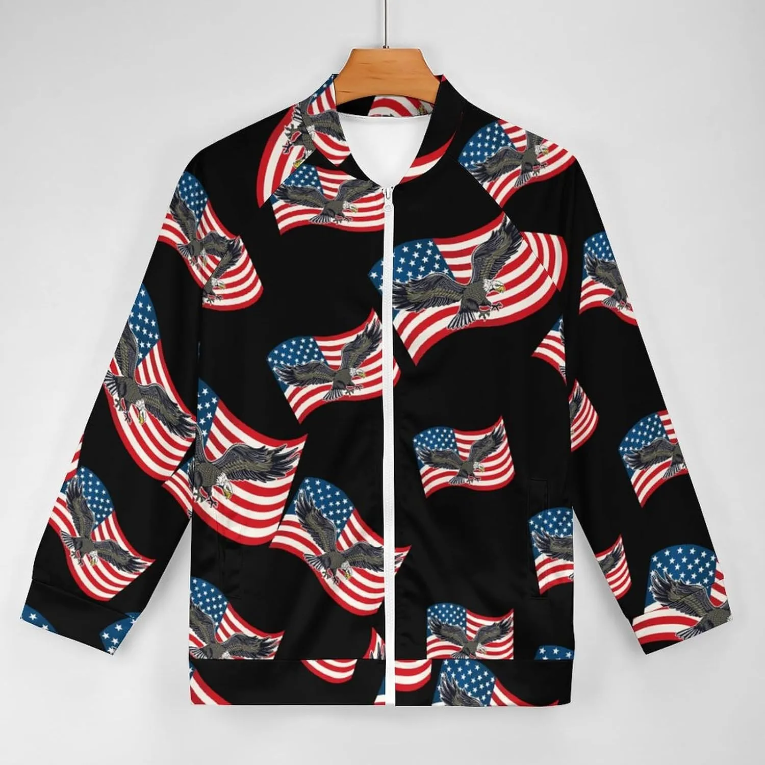 Bald American Eagle And USA Flag Bomber Jacket Men Lightweight Causal Flight Windbreaker Track Jacket Shirt