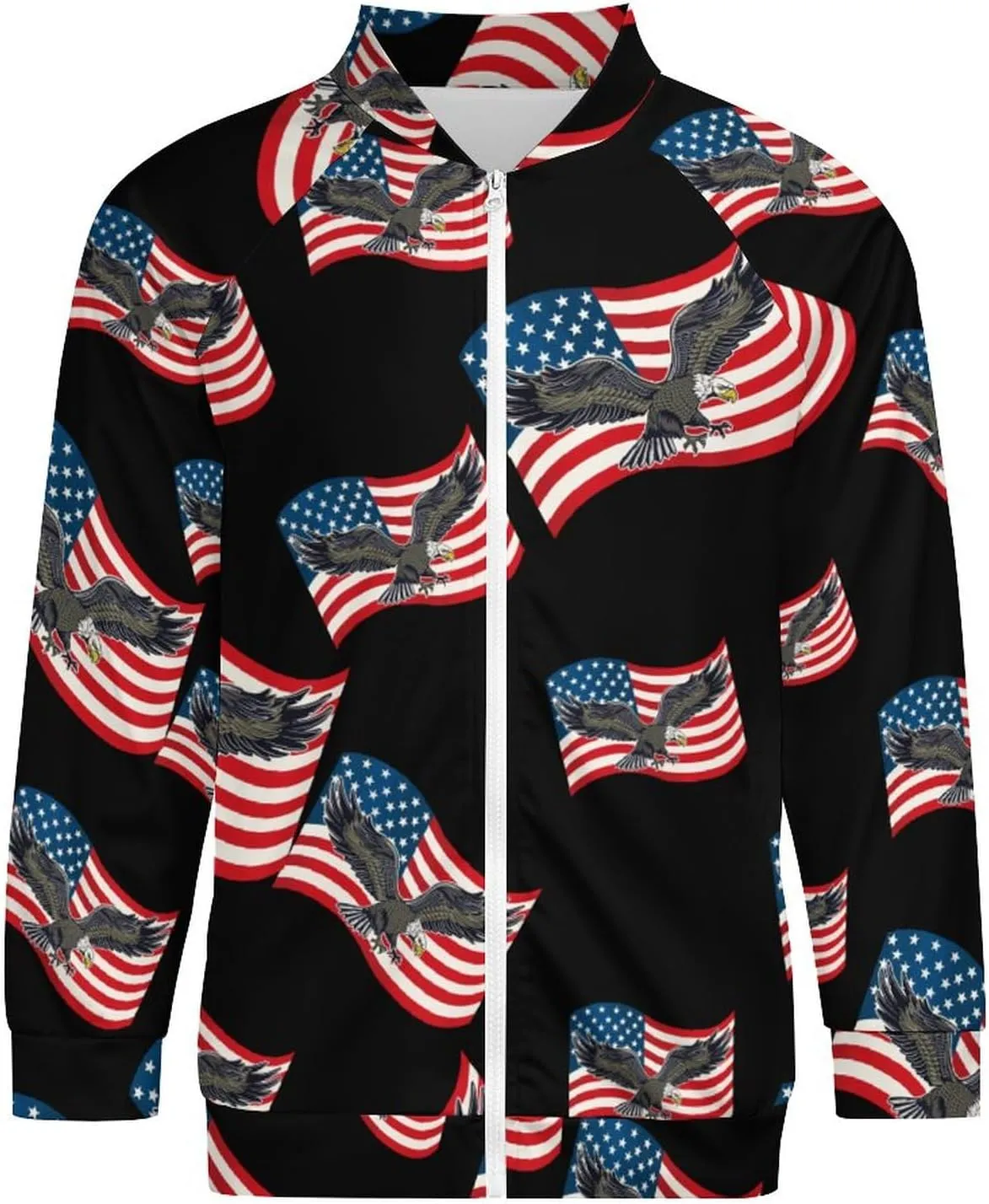 Bald American Eagle And USA Flag Bomber Jacket Men Lightweight Causal Flight Windbreaker Track Jacket Shirt
