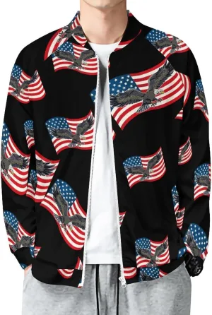 Bald American Eagle And USA Flag Bomber Jacket Men Lightweight Causal Flight Windbreaker Track Jacket Shirt