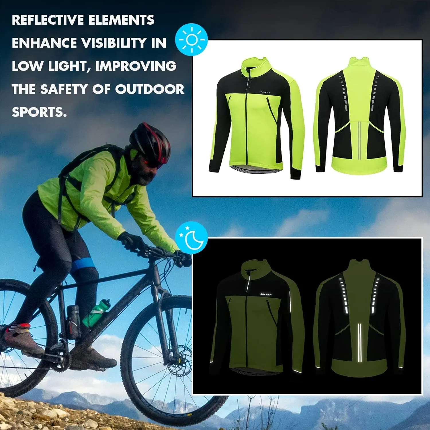 baleaf Men's Winter Jacket Windproof Softshell Thermal Warm Pockets Cycling Running Mountain Biking Cold Weather Gear