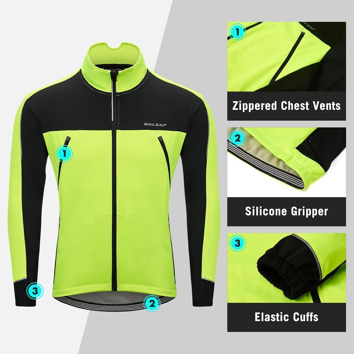baleaf Men's Winter Jacket Windproof Softshell Thermal Warm Pockets Cycling Running Mountain Biking Cold Weather Gear