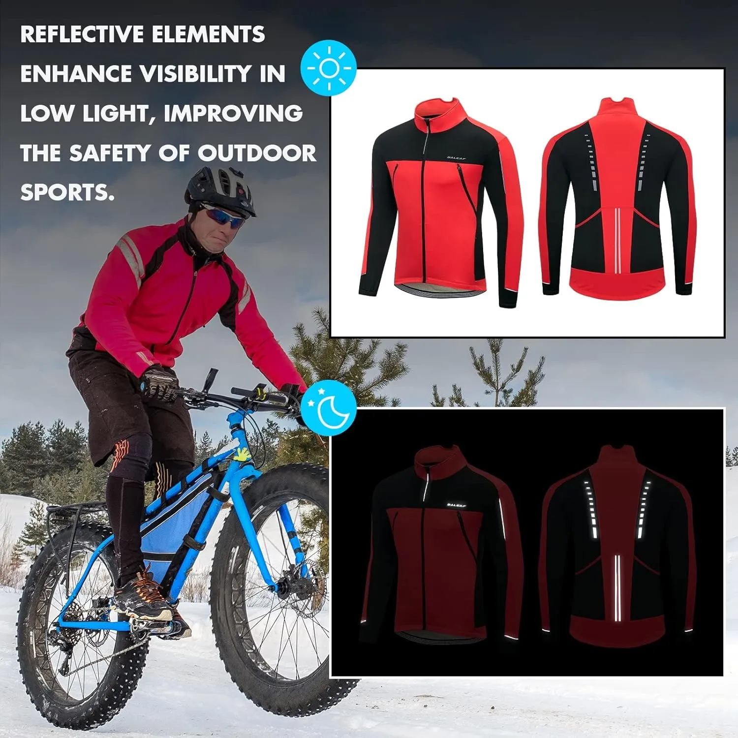 baleaf Men's Winter Jacket Windproof Softshell Thermal Warm Pockets Cycling Running Mountain Biking Cold Weather Gear