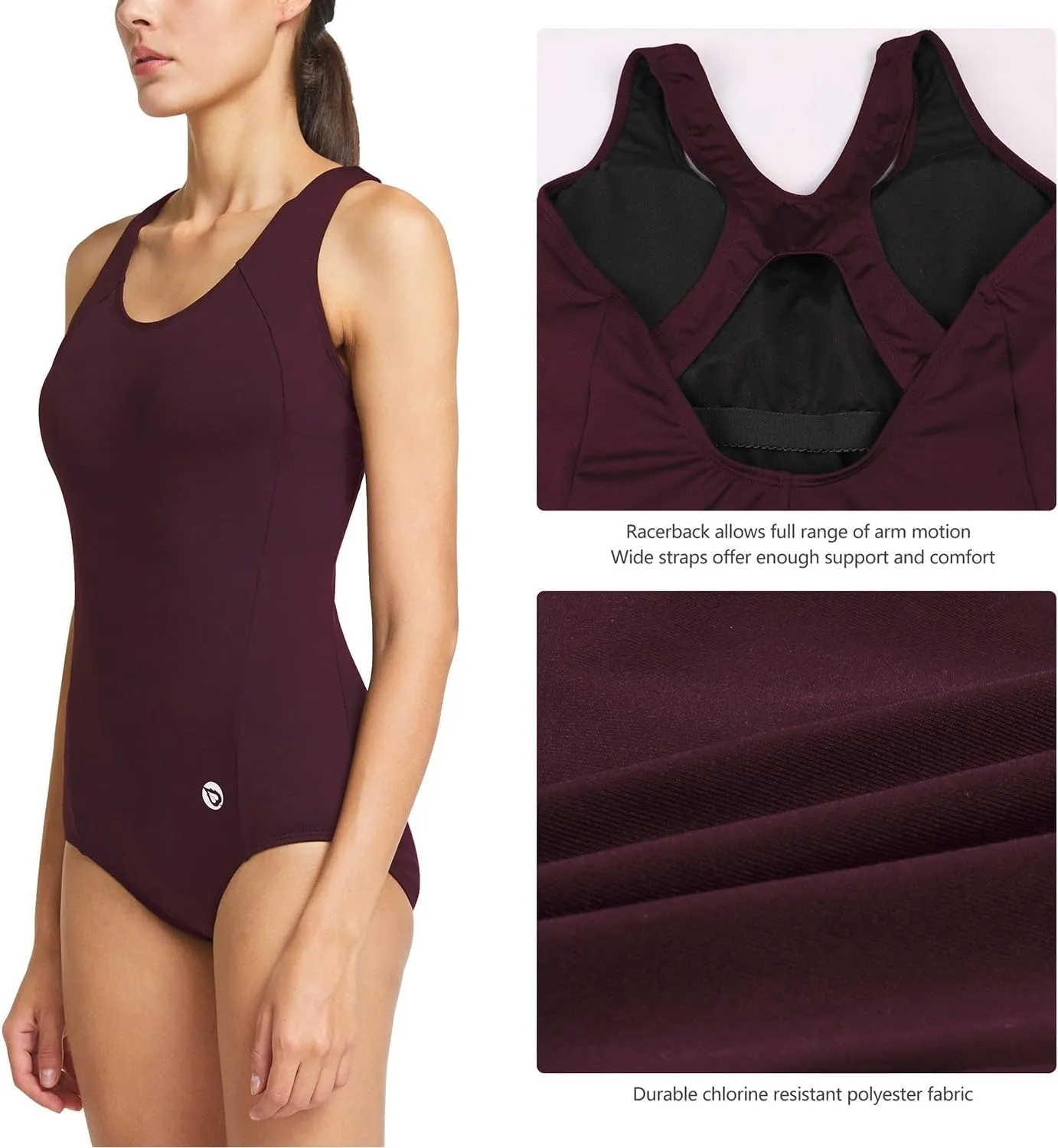 baleaf Women's Racerback Athletic One Piece Modest Bathing Suit