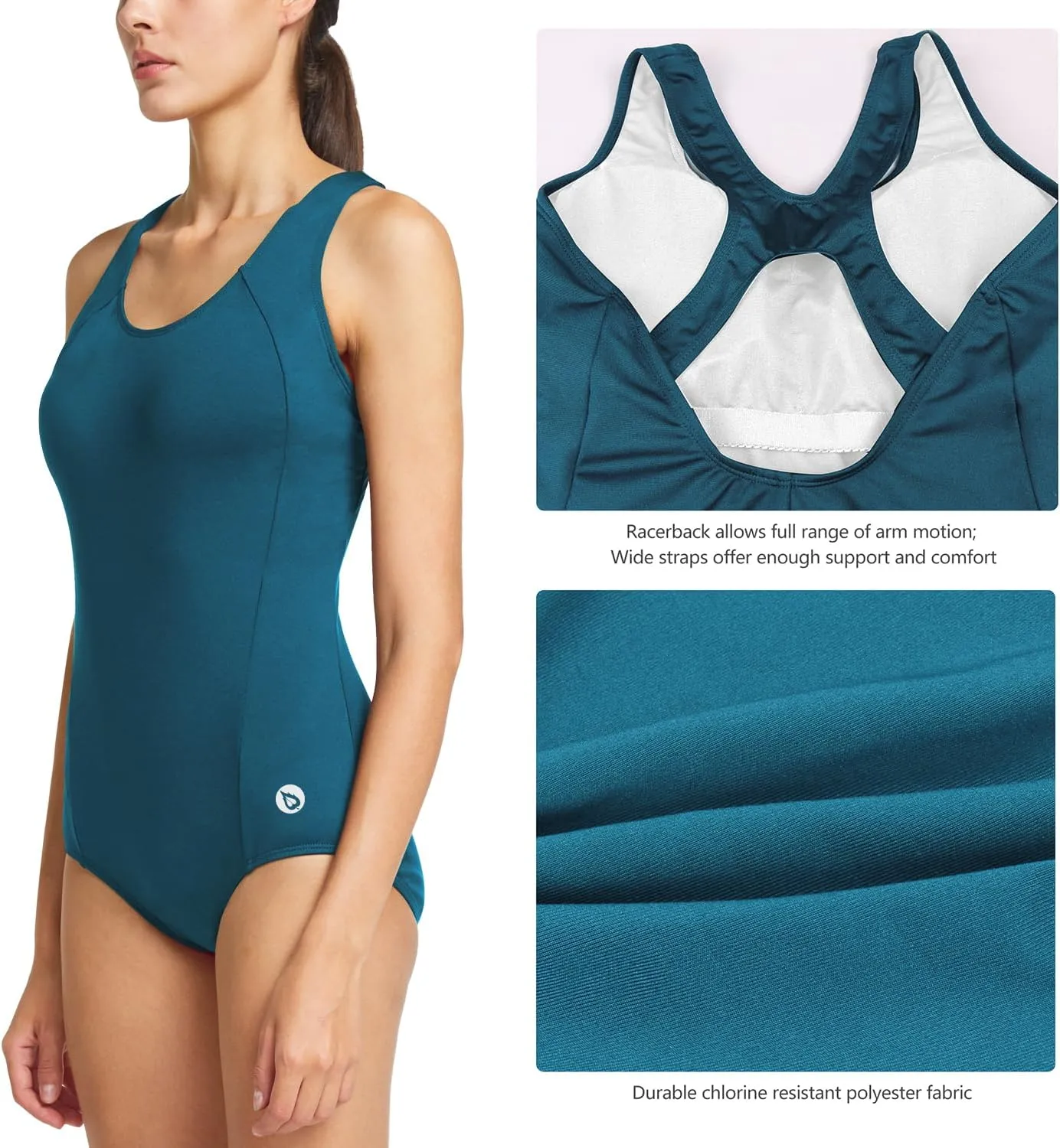 baleaf Women's Racerback Athletic One Piece Modest Bathing Suit