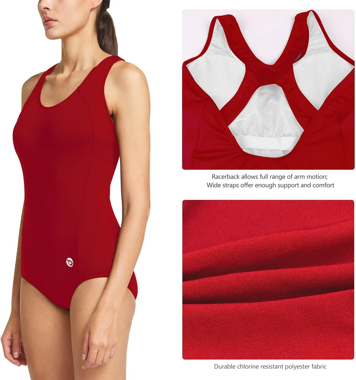 baleaf Women's Racerback Athletic One Piece Modest Bathing Suit