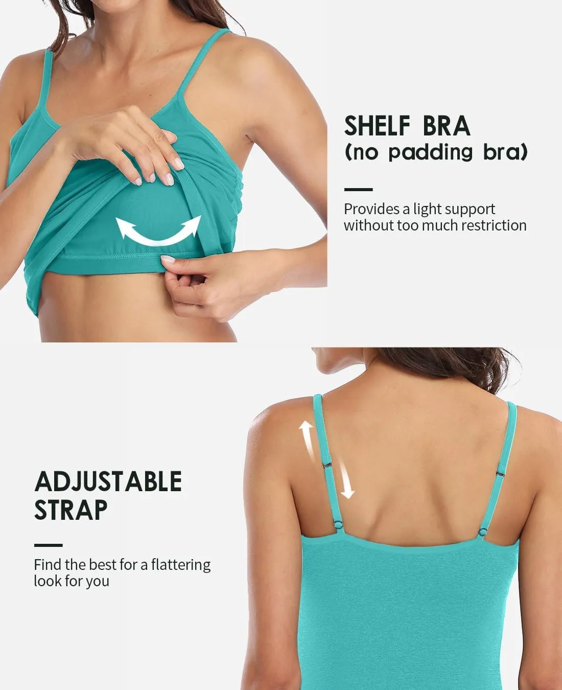 beautyin Cotton Camisole Tops for Women Shelf Bra Adjustable Spaghetti Strap Tank Top Basic Cami Undershirt