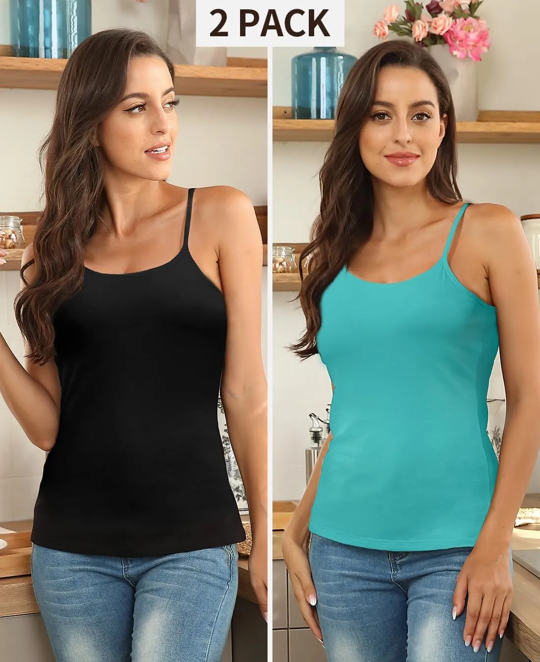 beautyin Cotton Camisole Tops for Women Shelf Bra Adjustable Spaghetti Strap Tank Top Basic Cami Undershirt