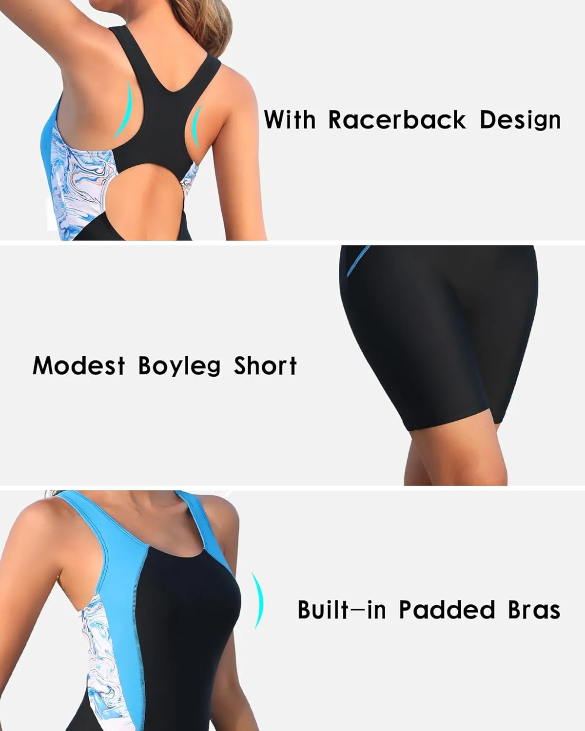 beautyin Women's Boyleg One Piece Swimsuit Racerback Athletic Bathing Suit