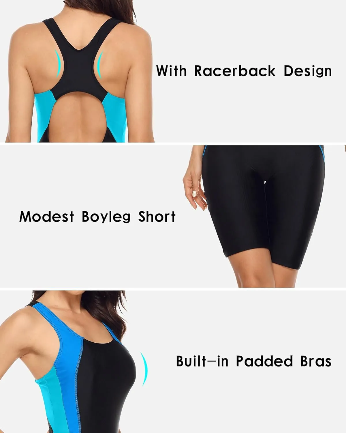 beautyin Women's Boyleg One Piece Swimsuit Racerback Athletic Bathing Suit