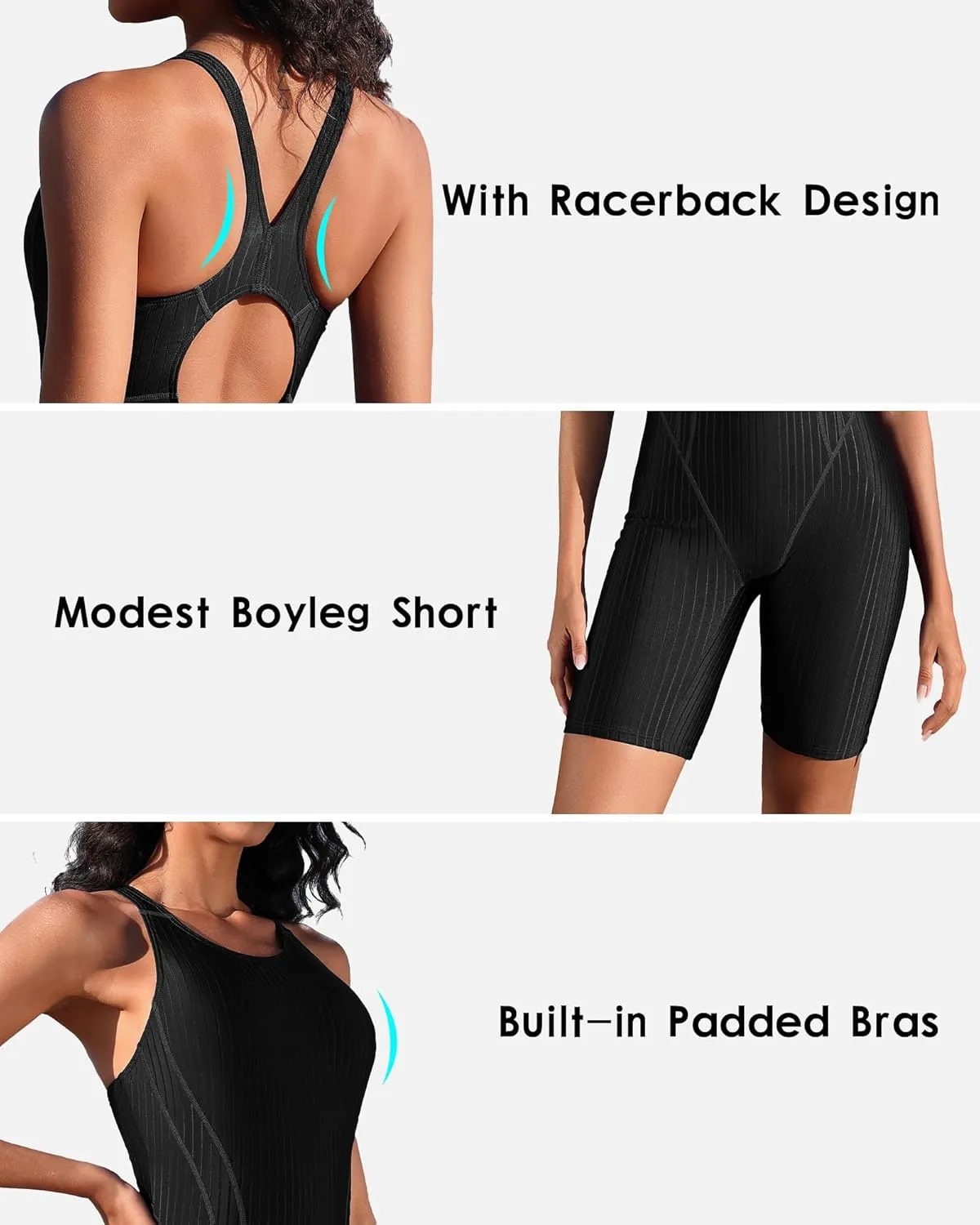beautyin Women's Boyleg One Piece Swimsuit Racerback Athletic Bathing Suit