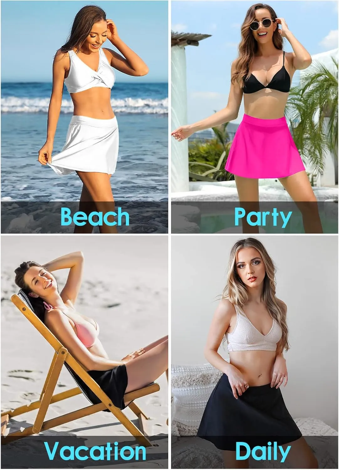 beautyin Women's Solid Swim Skirt Build-in Brief Tummy Control Tankini Bottoms