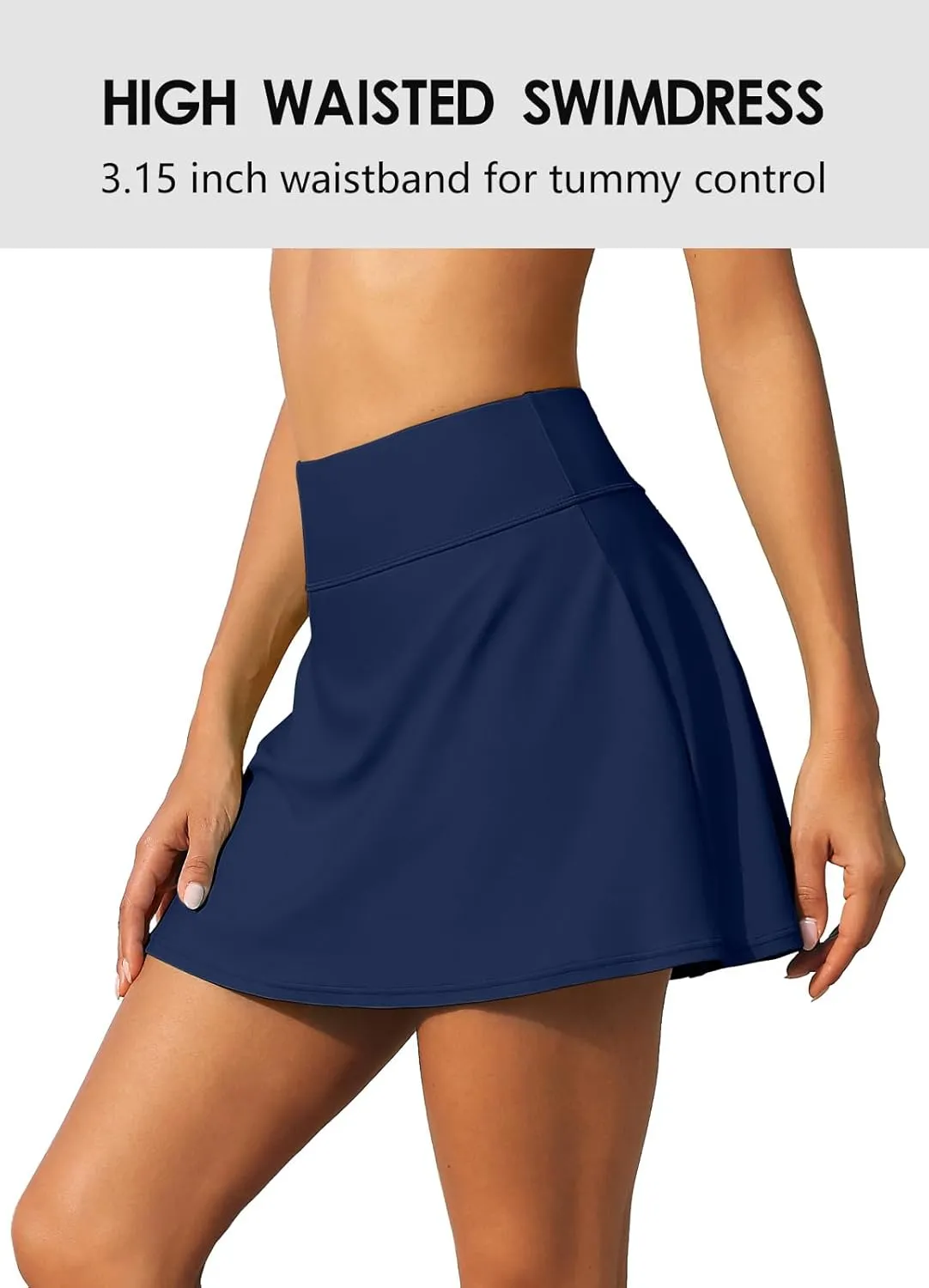 beautyin Women's Solid Swim Skirt Build-in Brief Tummy Control Tankini Bottoms