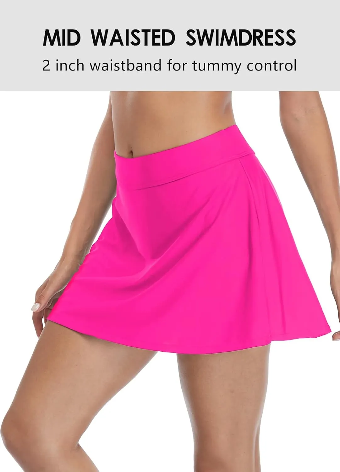 beautyin Women's Solid Swim Skirt Build-in Brief Tummy Control Tankini Bottoms