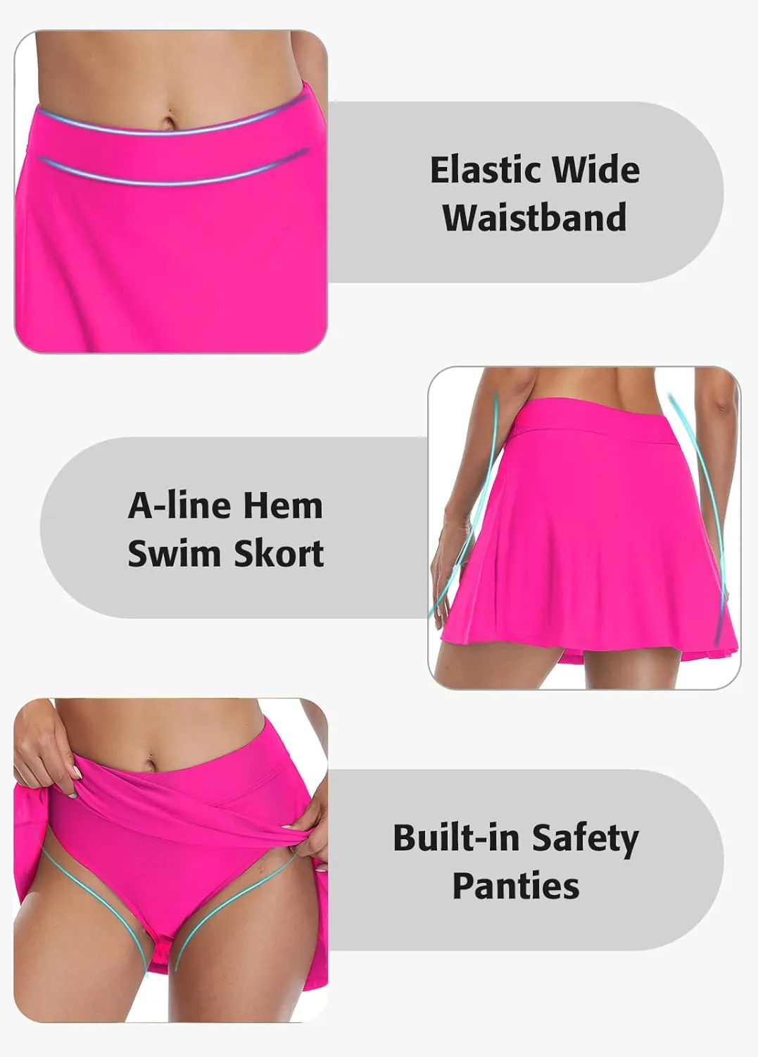 beautyin Women's Solid Swim Skirt Build-in Brief Tummy Control Tankini Bottoms