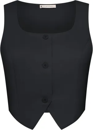 Belle Poque Cropped Vest Tops for Women Square Neck Button Down Tank Tops Y2k Fashion Waistcoat Suit Vest