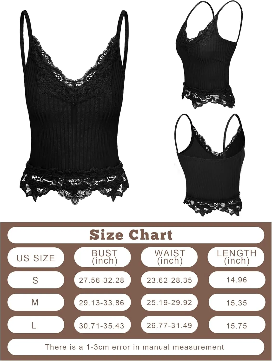 Bencailor 3 Pcs Women's Lace Tank Tops Y2k Camisole Lace Patchwork Crop Tops Grunge Style Ribbed Knitted Clothing