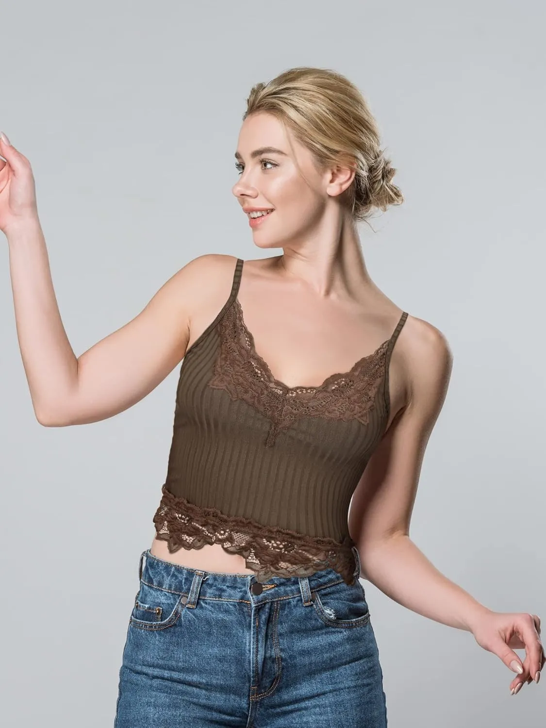 Bencailor 3 Pcs Women's Lace Tank Tops Y2k Camisole Lace Patchwork Crop Tops Grunge Style Ribbed Knitted Clothing