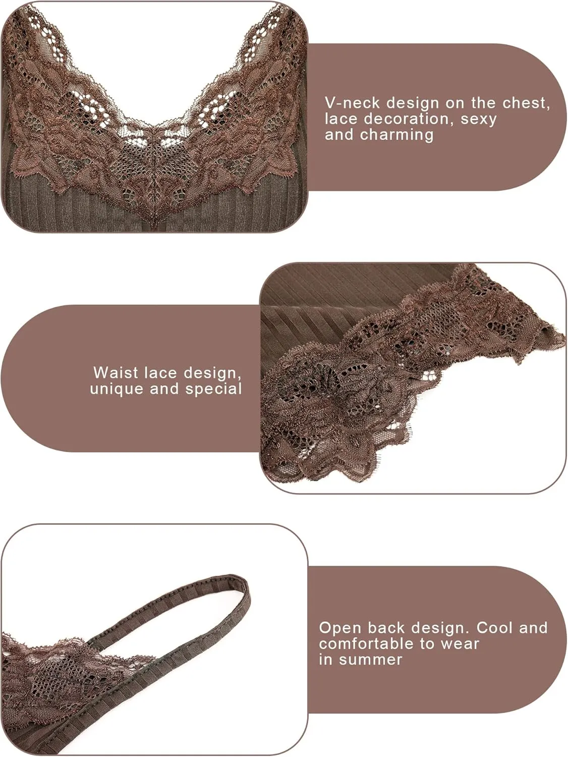 Bencailor 3 Pcs Women's Lace Tank Tops Y2k Camisole Lace Patchwork Crop Tops Grunge Style Ribbed Knitted Clothing