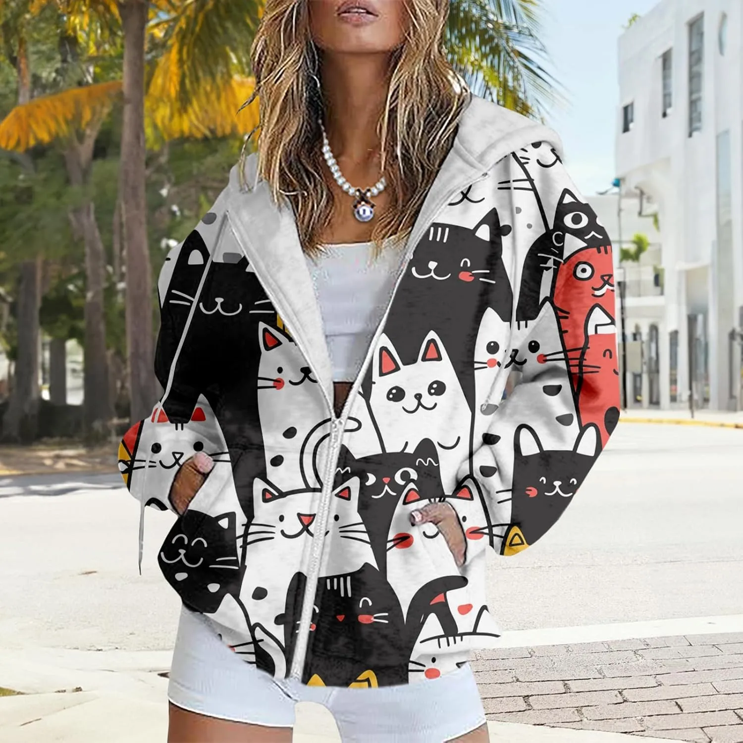 Bengbobar Plus Size Zip Up Hoodies For Women Animal Printed Long Sleeve Hooded Sweatshirts Casual Fashion Jackets Womens