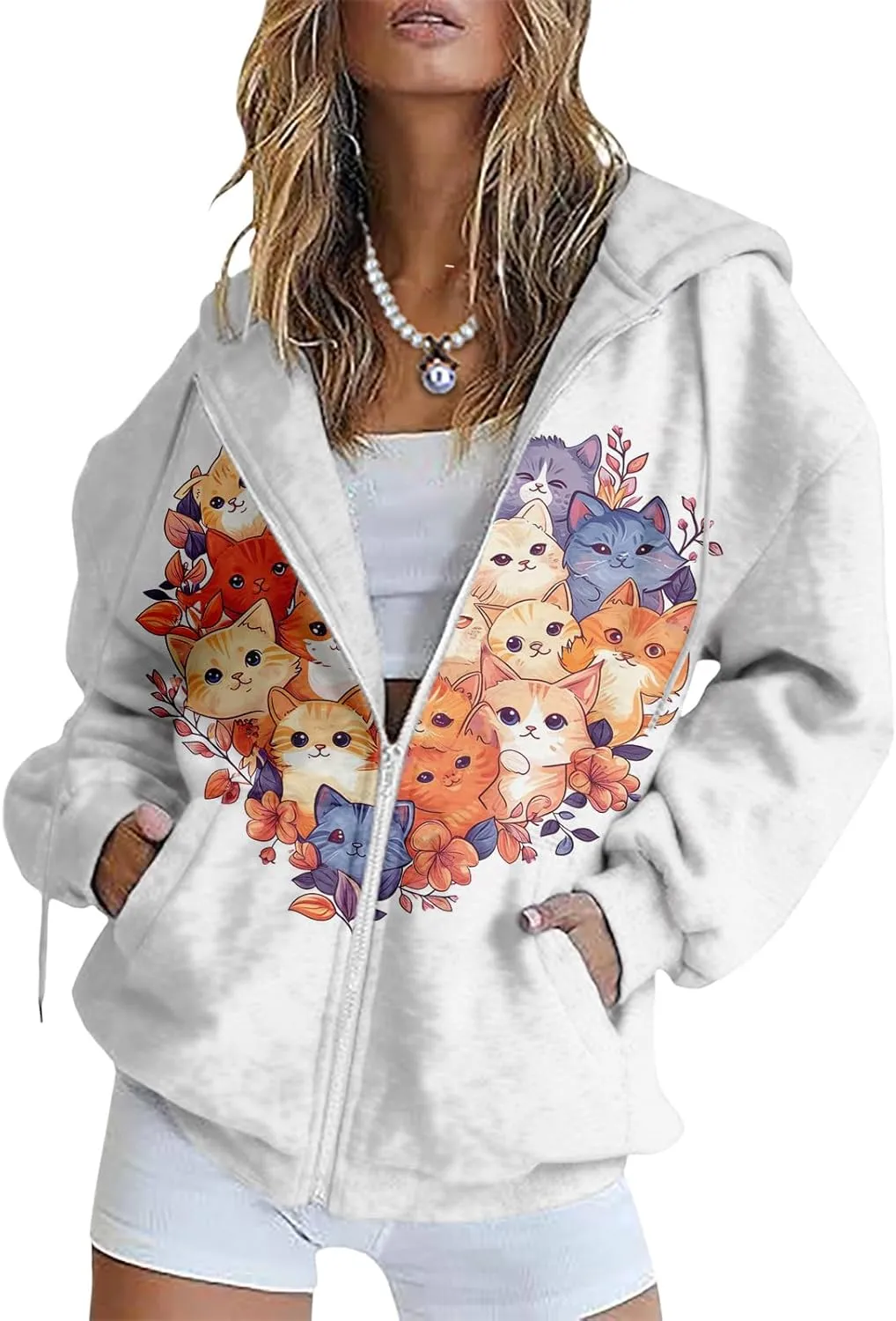 Bengbobar Plus Size Zip Up Hoodies For Women Animal Printed Long Sleeve Hooded Sweatshirts Casual Fashion Jackets Womens