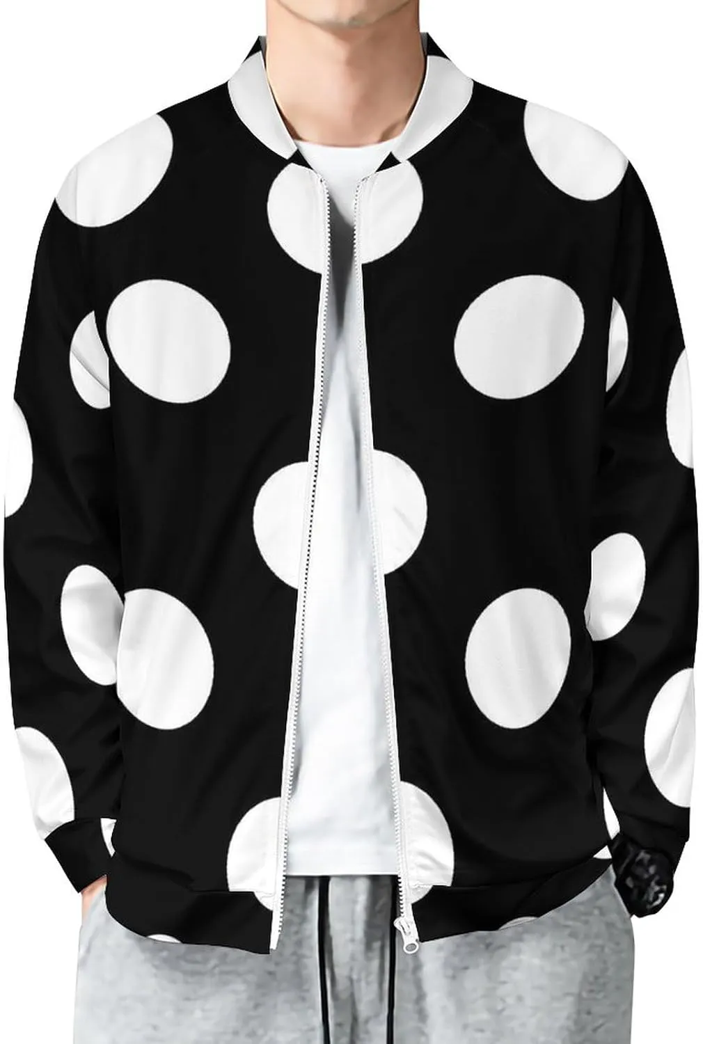 Big Polka Dot Pattern Lightweight Bomber Jacket Men Golf Fashion Coat Track Jackets Casual Windbreaker Shirt