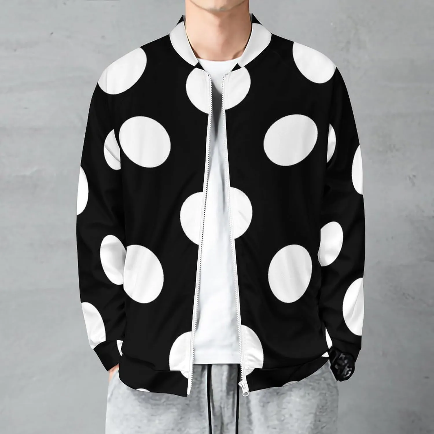 Big Polka Dot Pattern Lightweight Bomber Jacket Men Golf Fashion Coat Track Jackets Casual Windbreaker Shirt