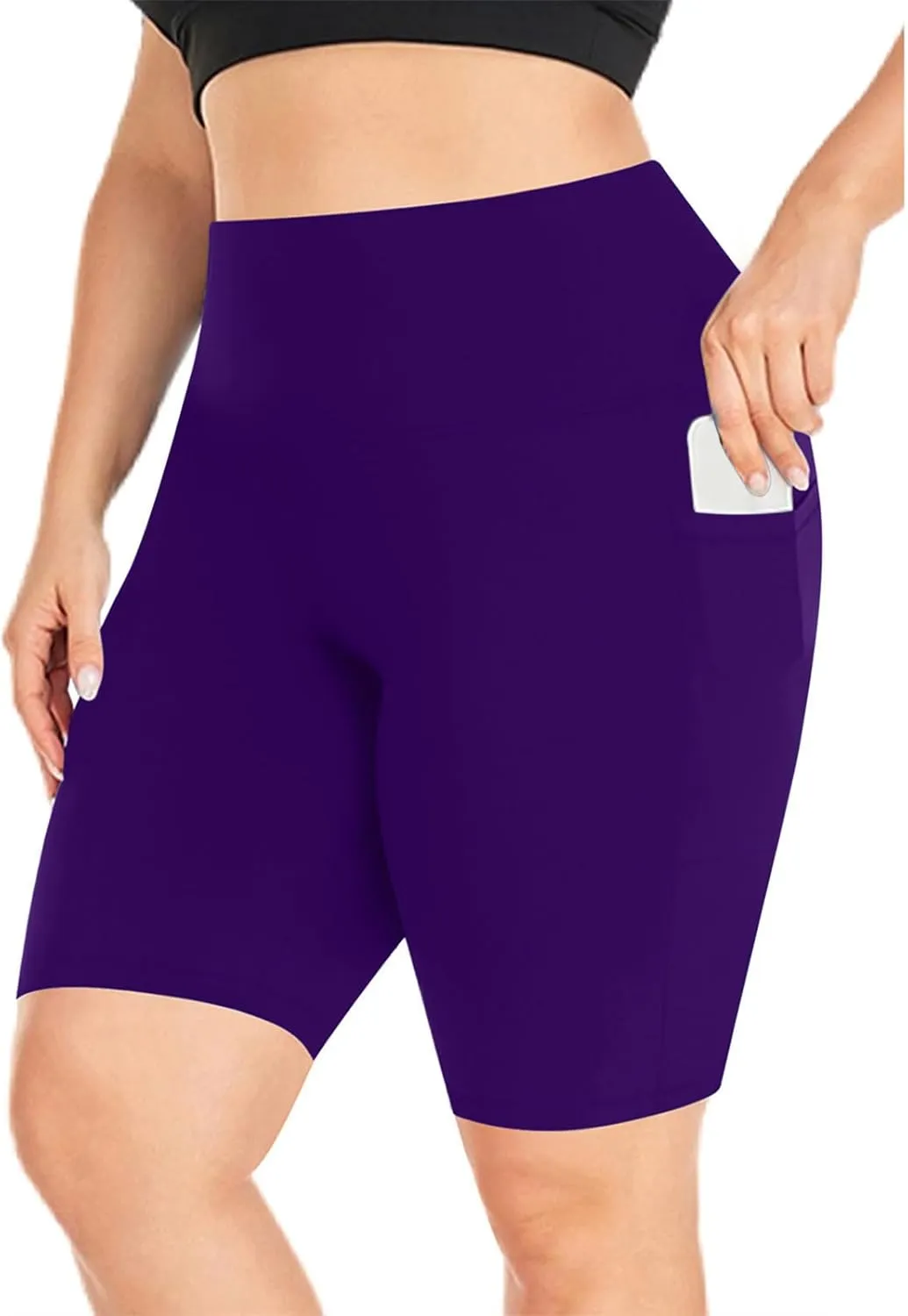 Biker Shorts Women Plus Size High Waisted Tummy Control Gym Workout Running Athletic Shorts with Pockets