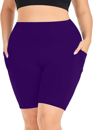 Biker Shorts Women Plus Size High Waisted Tummy Control Gym Workout Running Athletic Shorts with Pockets