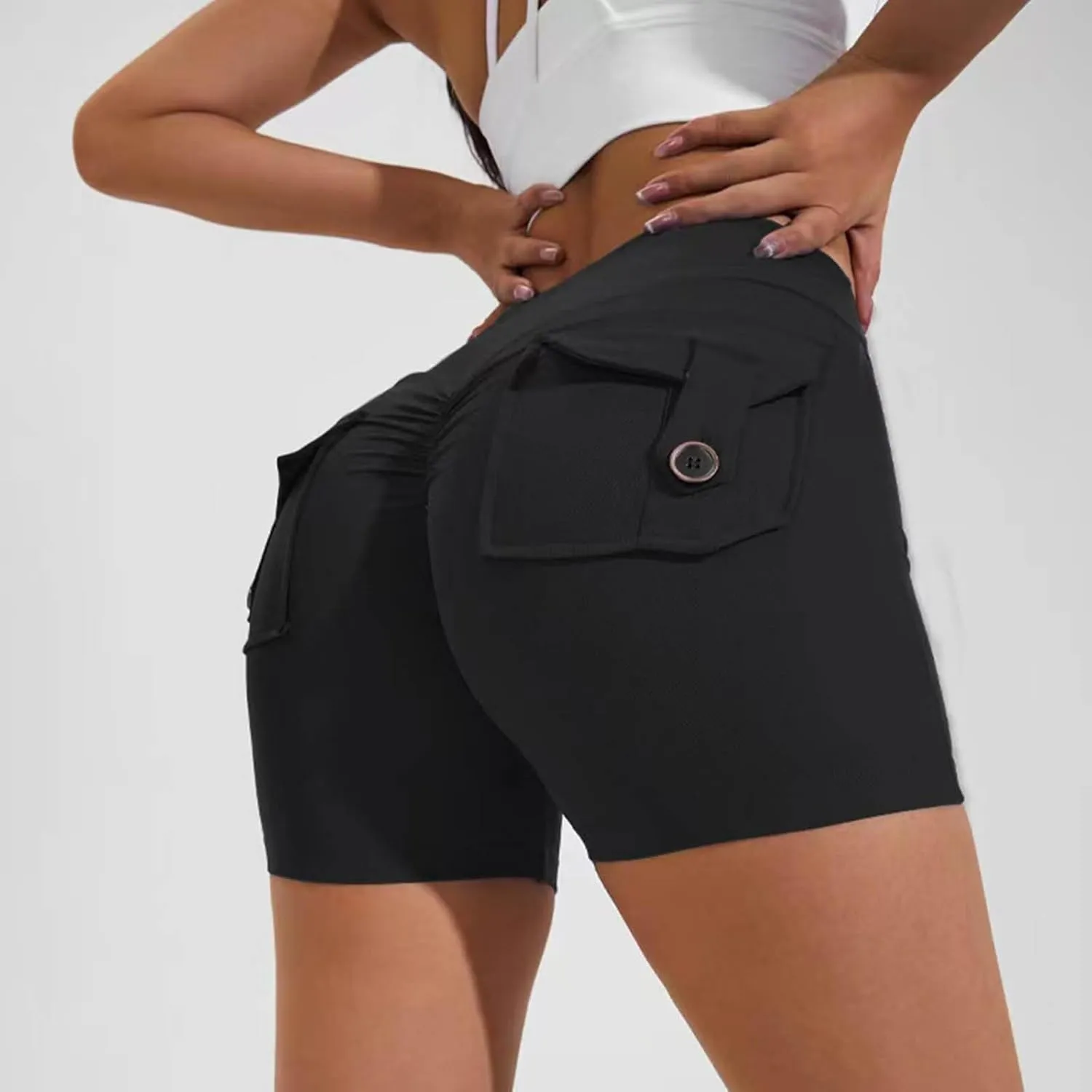 Biker Shorts Women with Pockets High Waisted Workout Tummy Control Gym Cargo Pants Butt Lifting Running Yoga Shorts