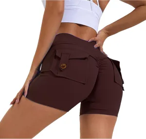 Biker Shorts Women with Pockets High Waisted Workout Tummy Control Gym Cargo Pants Butt Lifting Running Yoga Shorts