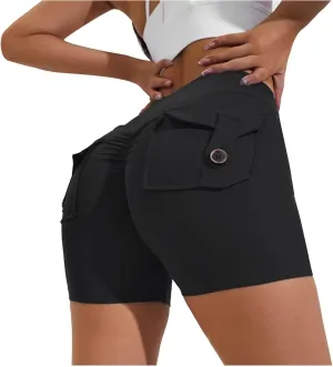 Biker Shorts Women with Pockets High Waisted Workout Tummy Control Gym Cargo Pants Butt Lifting Running Yoga Shorts