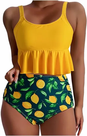 Bikini Set for Women Swimsuits 2025 Ruffle Tops and Floral Bottoms Swim Suit Bathing Suit Two Piece Tankini Swimsuits