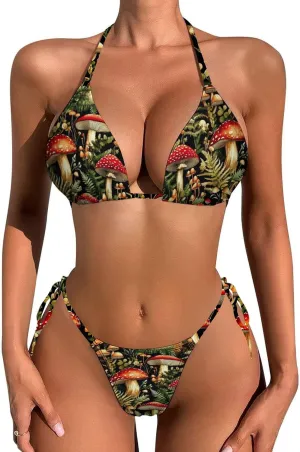 Bikini Set for Women Two Piece Swimsuits V Neck Halter String Triangle Bathing Suits
