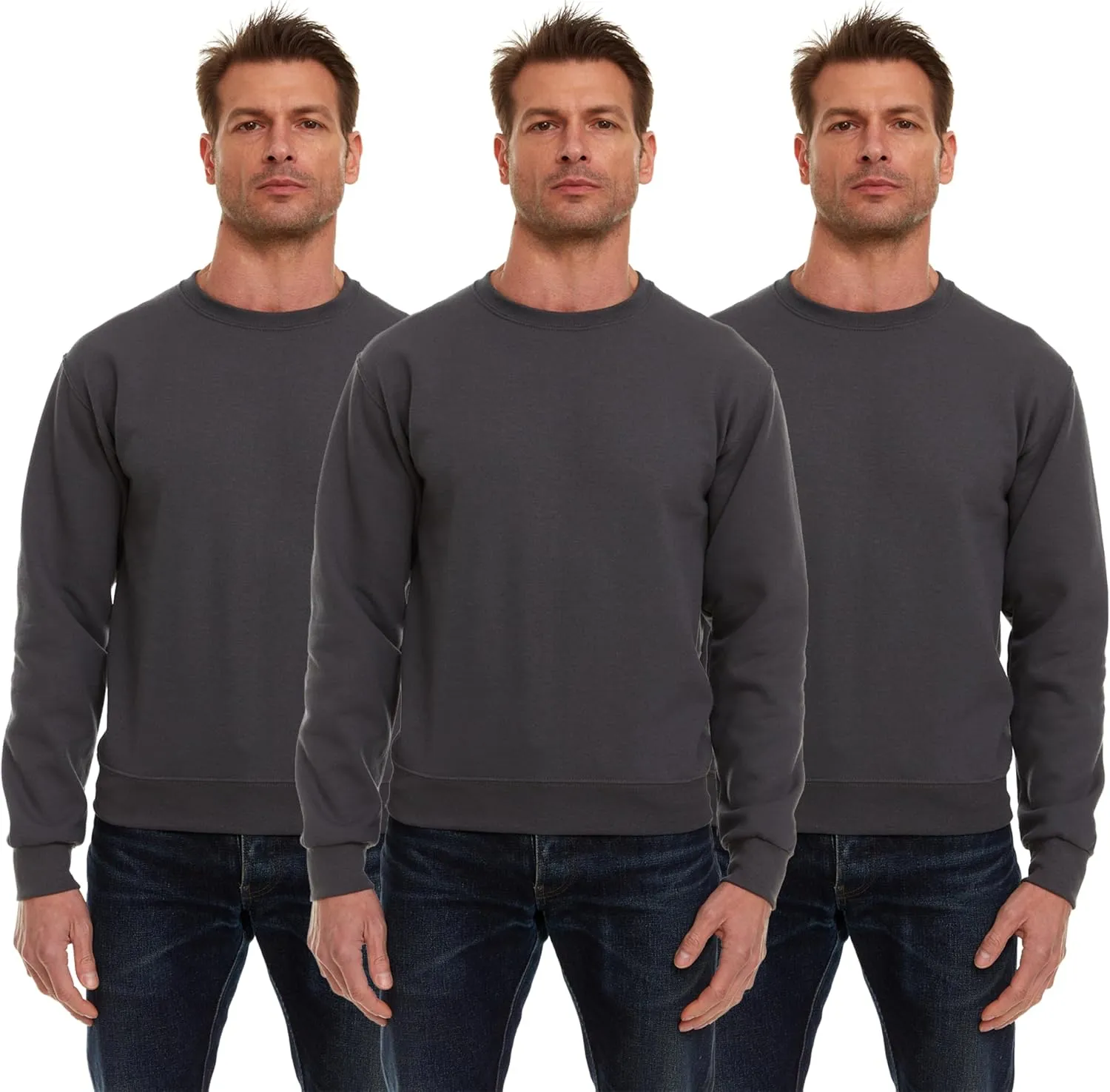 BILLIONHATS 3 Pack Mens Crewneck Sweater Bulk Multipack, Cotton, Screenprinting Sweat Shirts For Men, Layer Shirt
