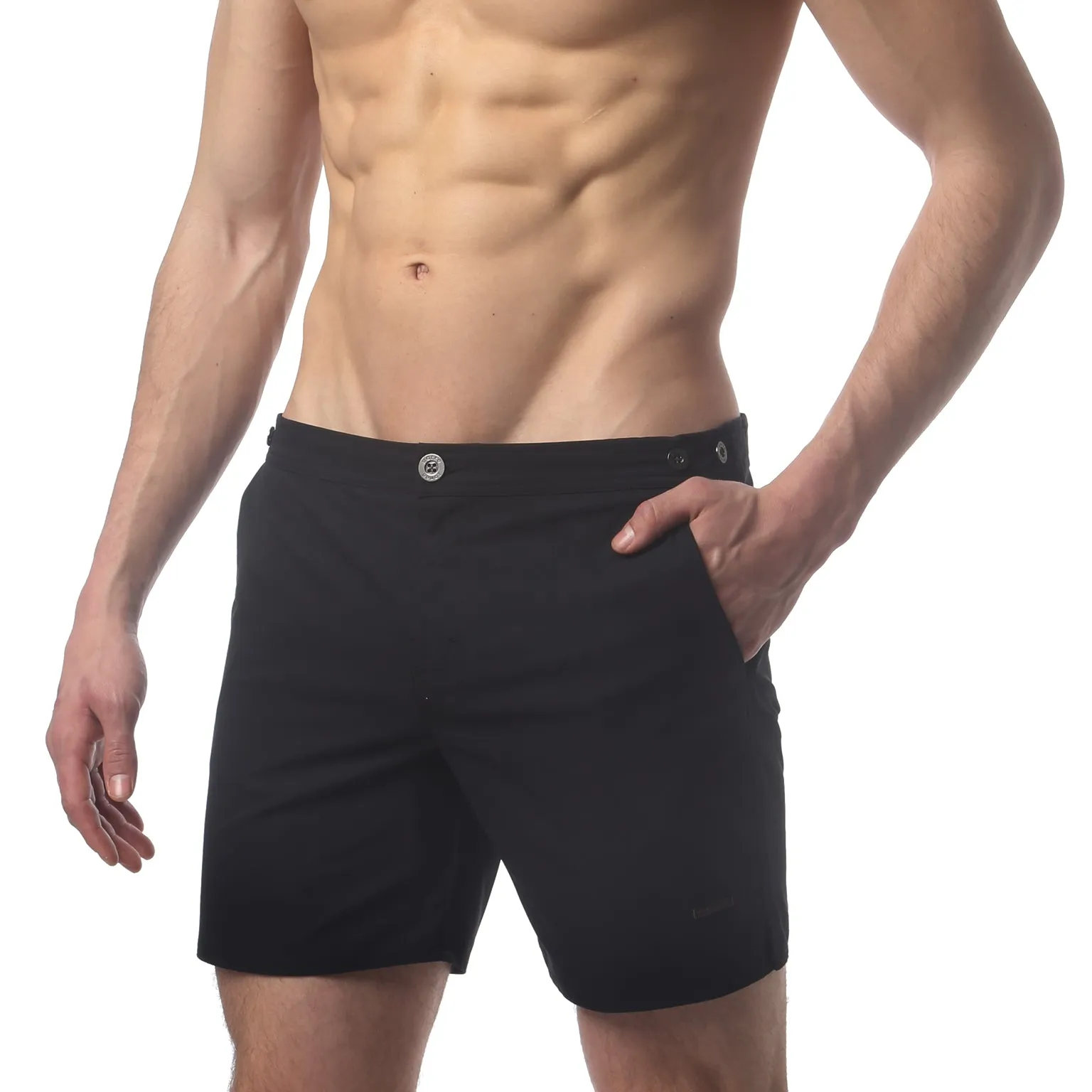 Black 6" Catalonia Solid Stretch Swim Short