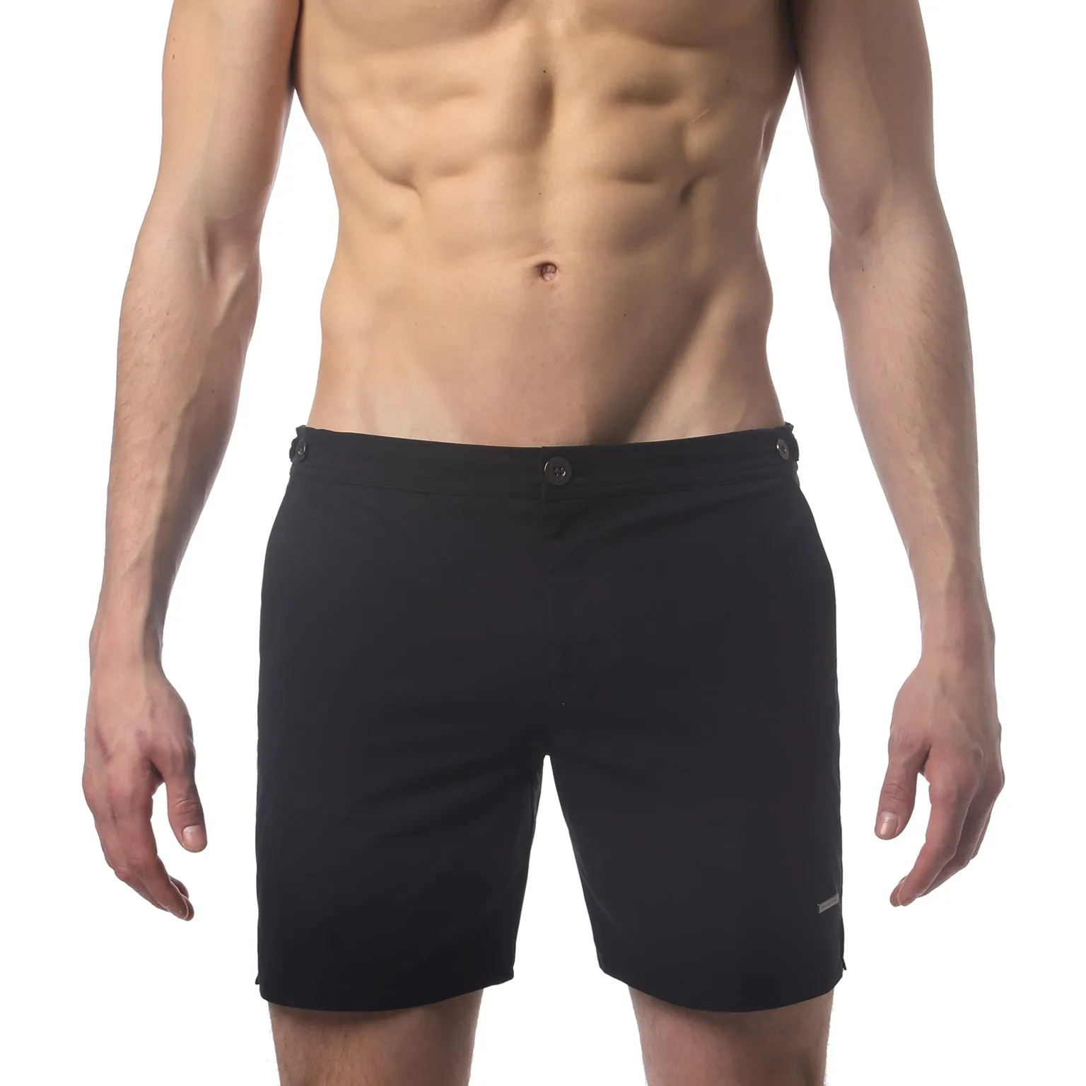 Black 6" Catalonia Solid Stretch Swim Short