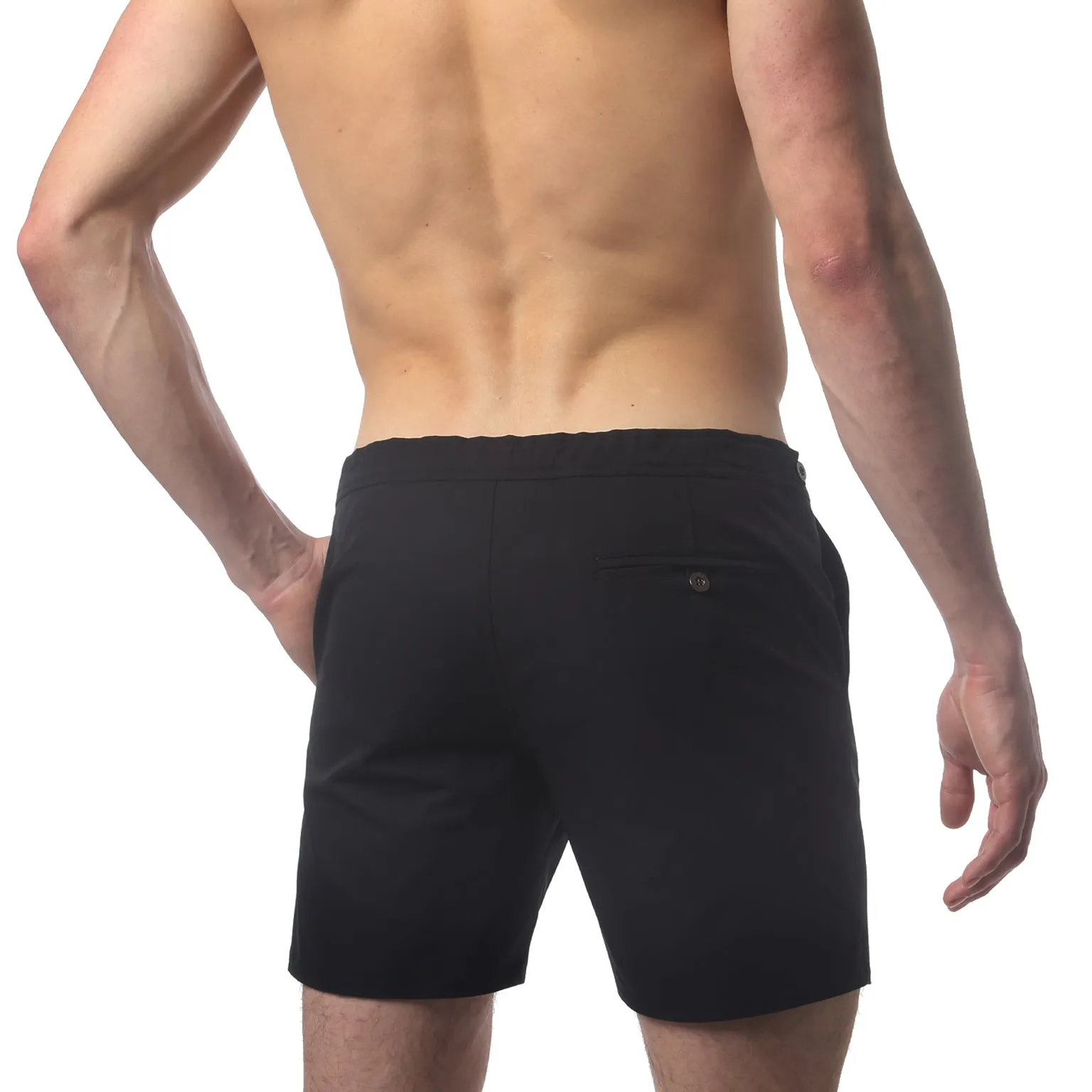 Black 6" Catalonia Solid Stretch Swim Short
