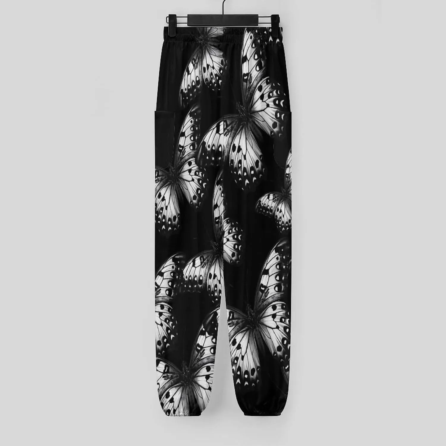 Black Butterfly Print Women's Harem Pants Lightweight Yoga Pants Beach Pants Dance Trousers with Pockets