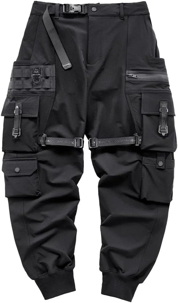 Black Cargo Pants Men Streetwear Jogger Pants Techwear Multiple Pockets Tactical Pant Male Elastic Waist Trousers