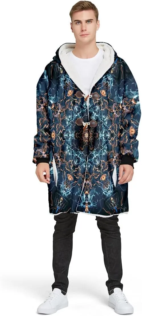 BLOOM Mandala Psychedelic 3D Print Dream Cloak Thick Warm Hooded Men Overcoat Windproof Fleece Jacket