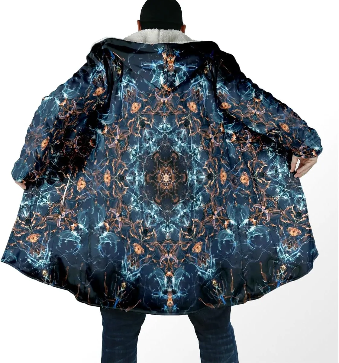 BLOOM Mandala Psychedelic 3D Print Dream Cloak Thick Warm Hooded Men Overcoat Windproof Fleece Jacket