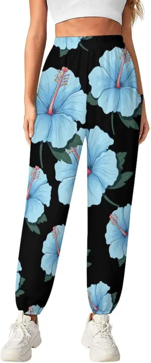 Blue Hibiscus Women's Harem Pants Lightweight Yoga Pants Beach Pants Dance Trousers with Pockets
