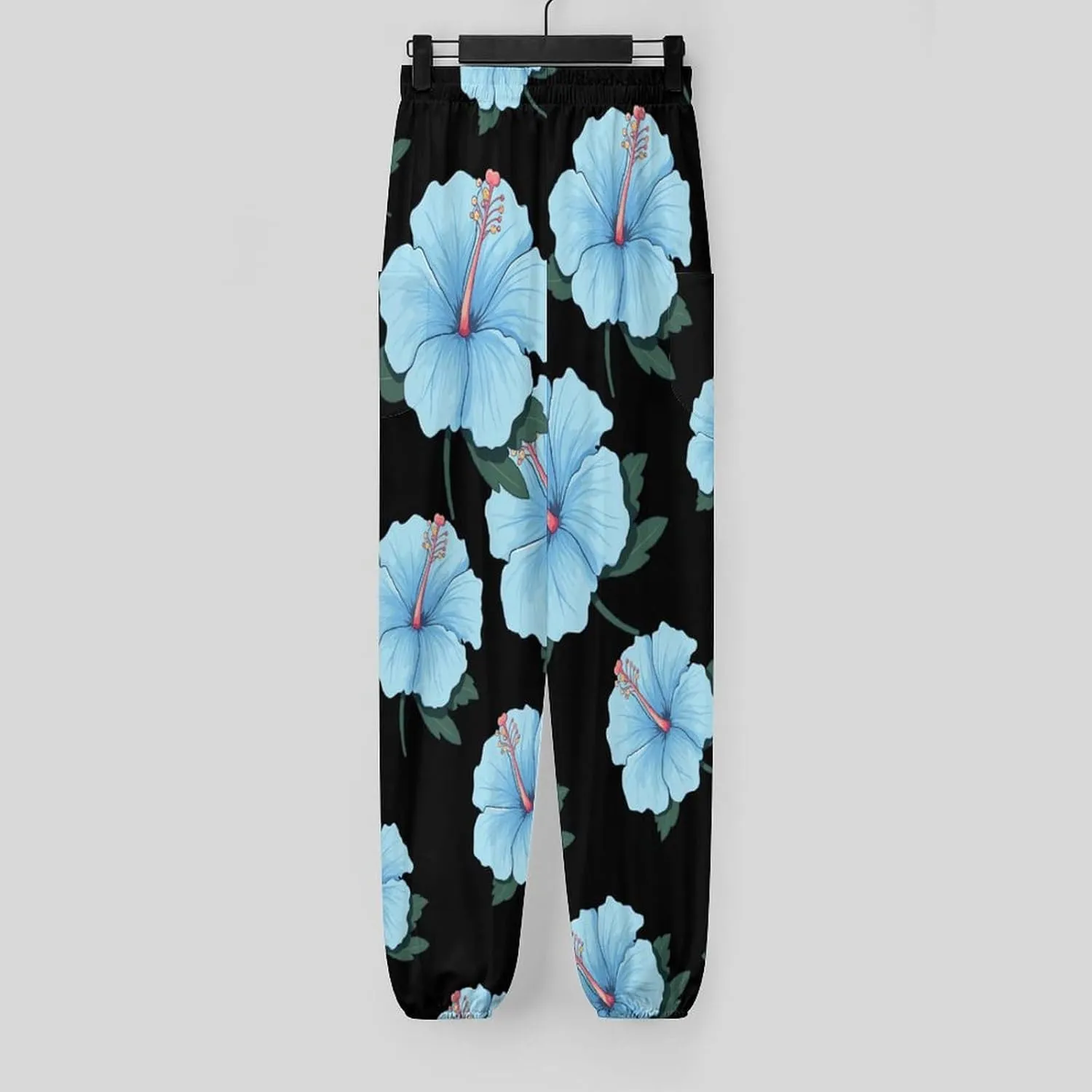 Blue Hibiscus Women's Harem Pants Lightweight Yoga Pants Beach Pants Dance Trousers with Pockets