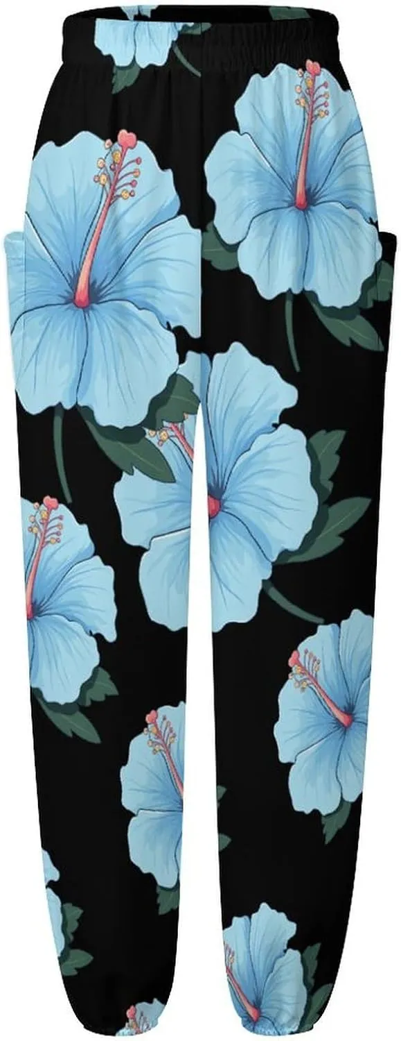 Blue Hibiscus Women's Harem Pants Lightweight Yoga Pants Beach Pants Dance Trousers with Pockets