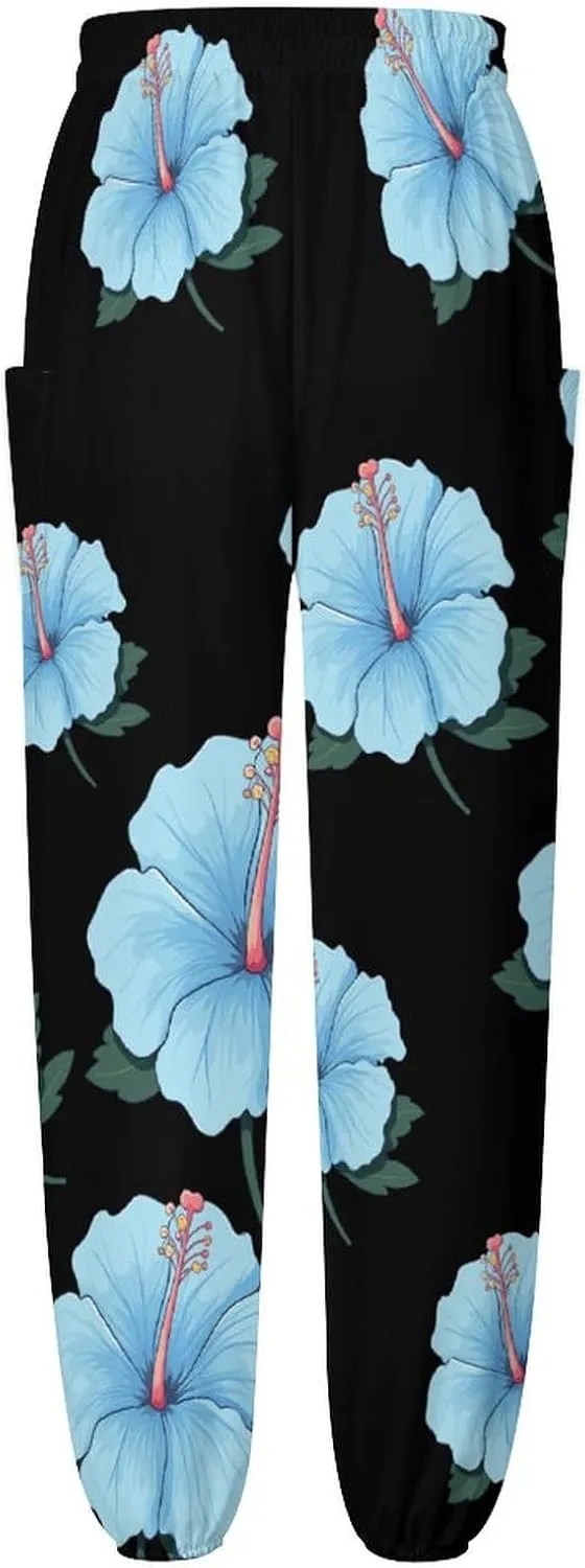 Blue Hibiscus Women's Harem Pants Lightweight Yoga Pants Beach Pants Dance Trousers with Pockets